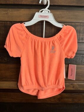 NWT Juicy Couture 2Pc Girls Off-Shoulder Terry Top and Shorts Set